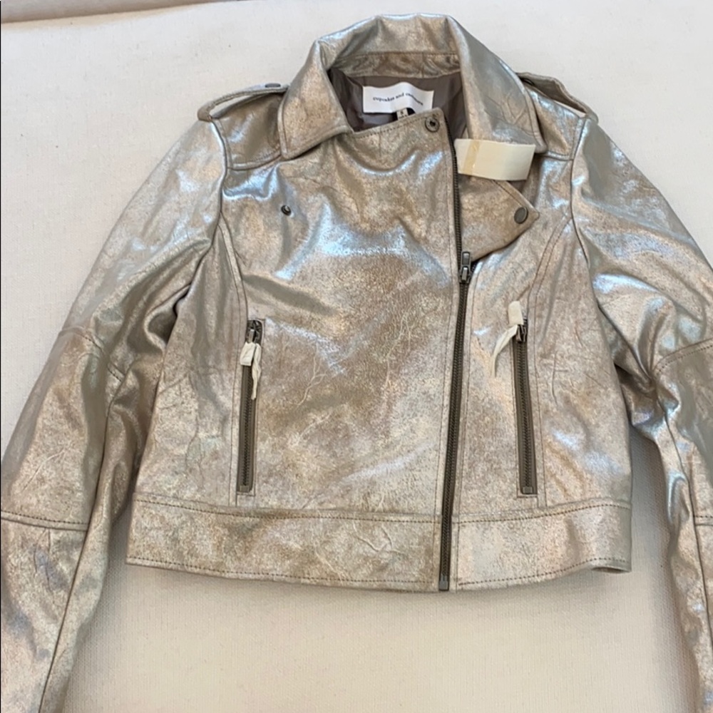 Cupcakes and Cashmere moto jacket silver